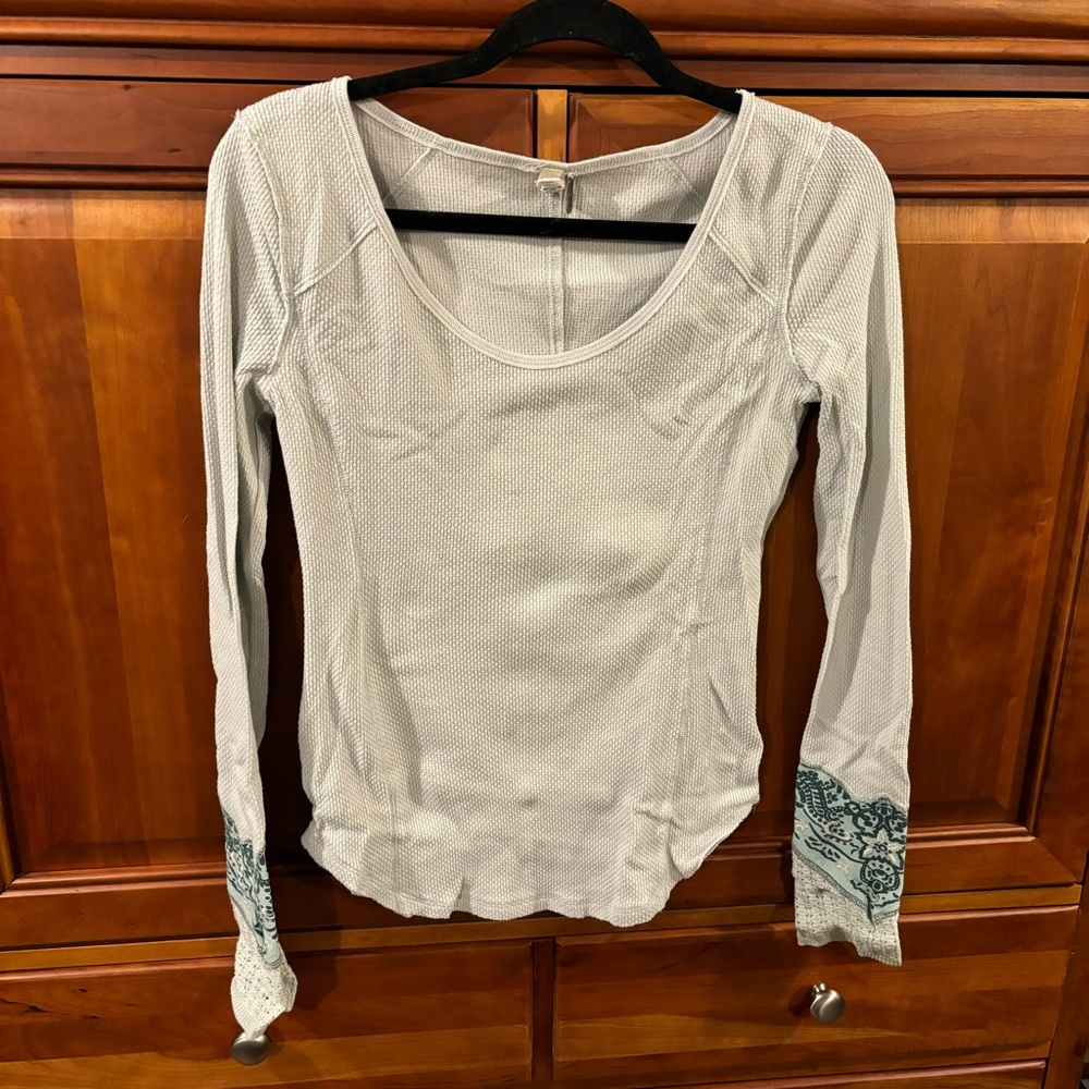 Free People Blue Henley with Knit Cuffs